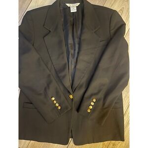 Austin Reed sz 16 100%worsted wool madeUSA gold buttons blk suit/blazer jacket